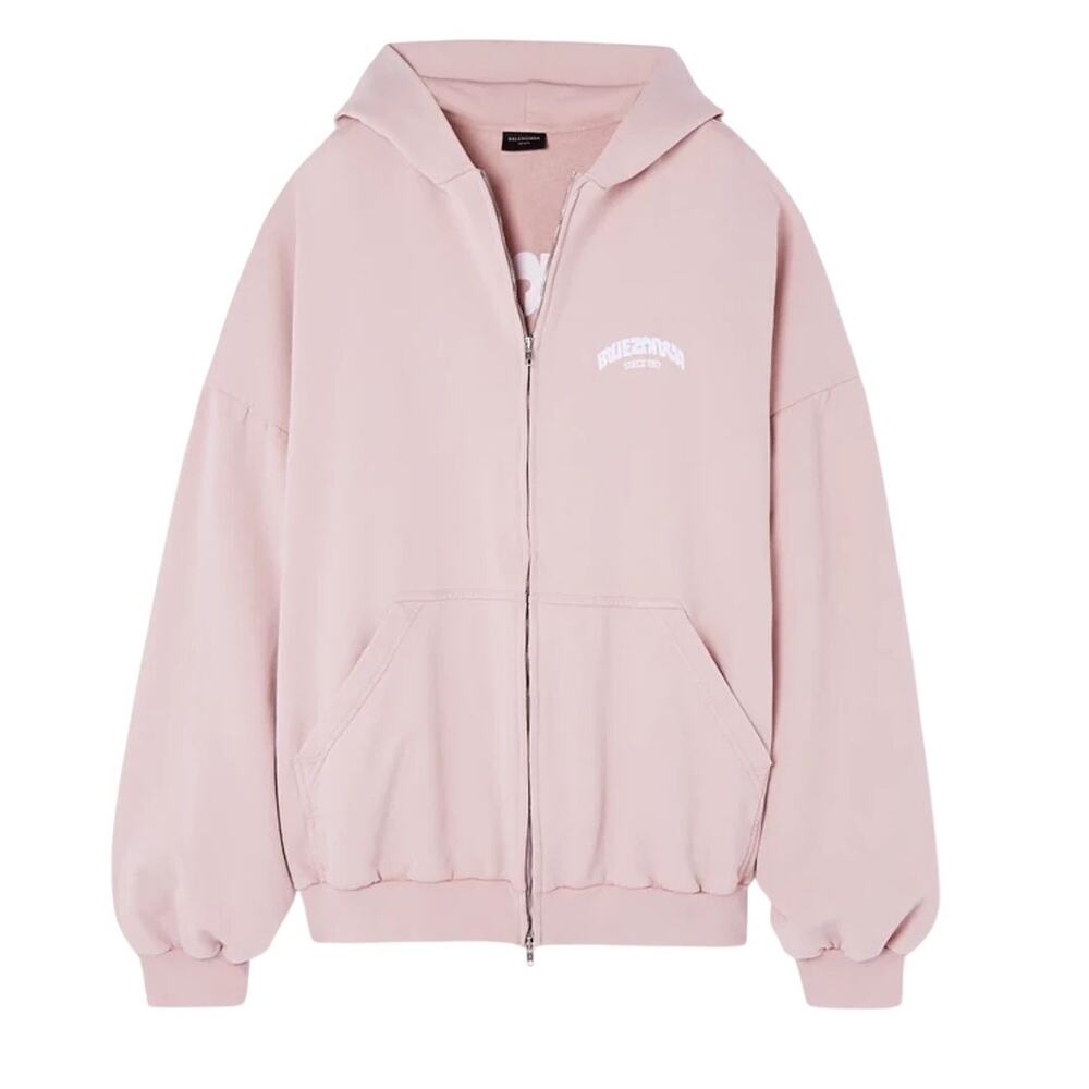 Balenciaga Oversized Pink Printed Cotton Jersey Hoodie Size L